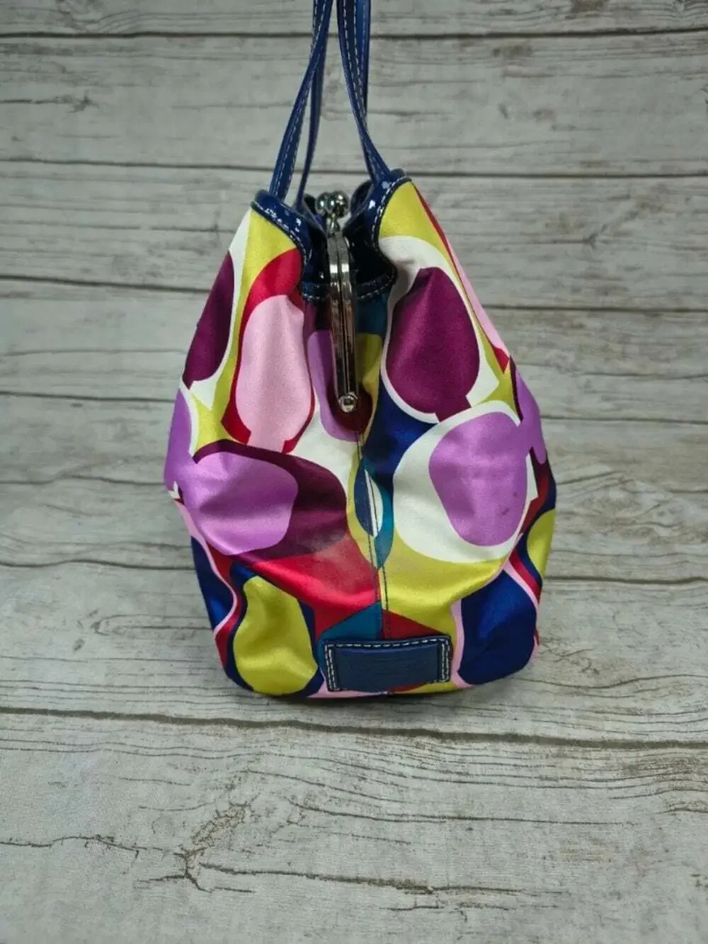 Coach Multicolor Signature Print Blue Leather Handbag